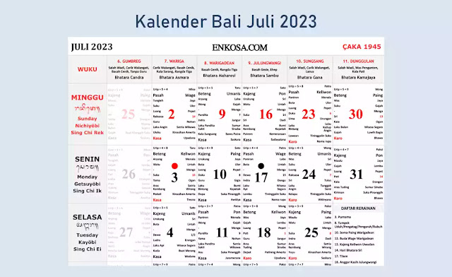 Kalender Bali Juli 2023 Lengkap
